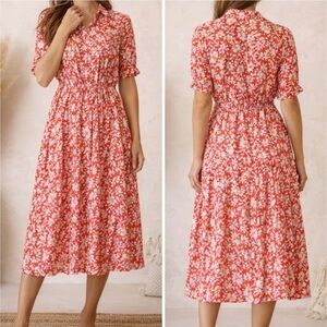 J.McLaughlin Harriet Silk Blend Floral Midi Dress in Red Multi